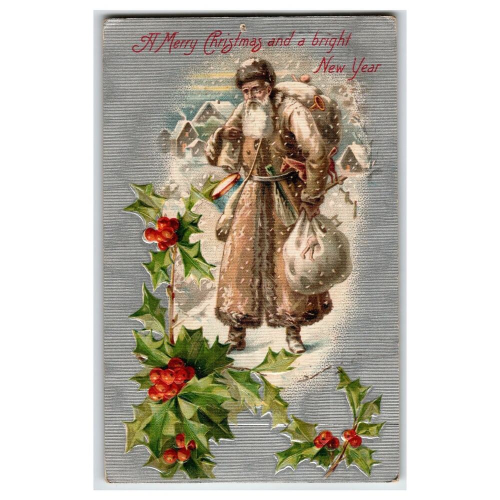 Vintage Embossed Santa Claus Christmas Postcard 1910 Holiday Art